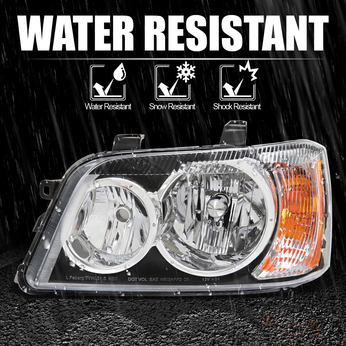 Replacement SPEC-D TUNING Chrome Headlights Compatible with 2001-2003 Toyota Highlander, Left + Right Pair Headlamps Assembly