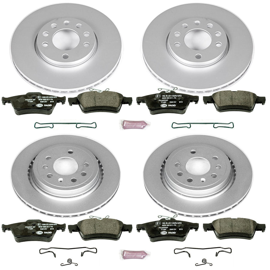 Power Stop ESK4054 Euro-Stop Brake Kit Front & Rear For Saab 9-3 2003-2011 [Model Specific]