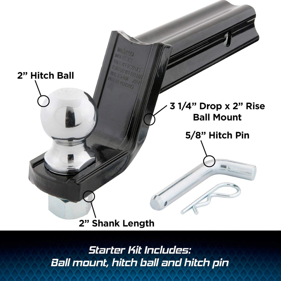 Class III TOWSMART XMount Starter Kit - with 2" Ball and 5/8" Standard Pin - 3-1/4" Drop x 2" Rise - 5,000lb Max Trailer Weight - Fits 2" Receivers - Patented XMount Design