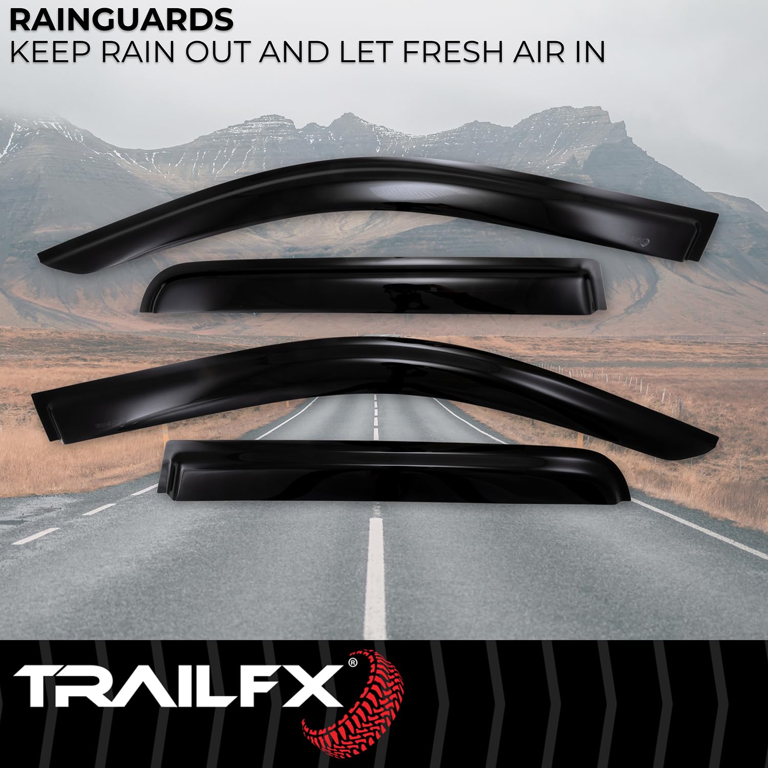 4-PC TrailFX 4182H Low Profile Tape-On Smoke Window Vents Acrylic Rainguards Fits 2022-2026 Ford Maverick Outside Channel Mount Set of 4