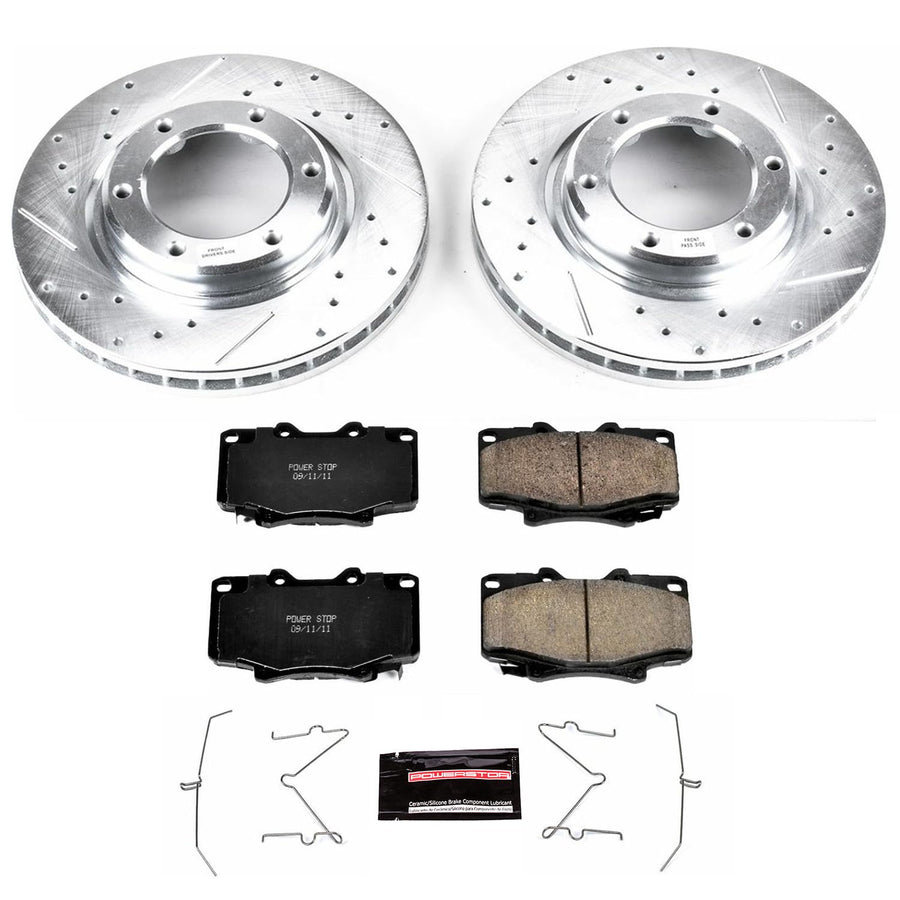 Power Stop K1154 Z23 Carbon Fiber Brake Pads Front with Drilled & Slotted Brake Rotors Kit For Lexus LX450 1996-1997, Toyota Land Cruiser 1993-1997 [Model Specific]
