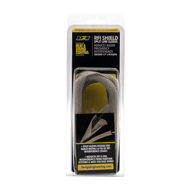 RFI Shield Split Sleeve DESIGN ENGINEERING 1/2"x36' | Tinned Copper Shielding, 17.5" Grounding Strap, Flexible, Durable
