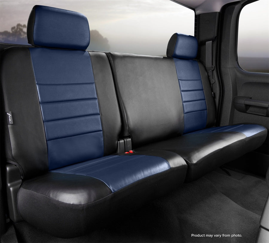 Fia LeatherLite SL62-97BLUE Custom Seat Cover; Leatherette; Blue/Black; Rear; Split Seat 60/40; Adjustable Headrests;