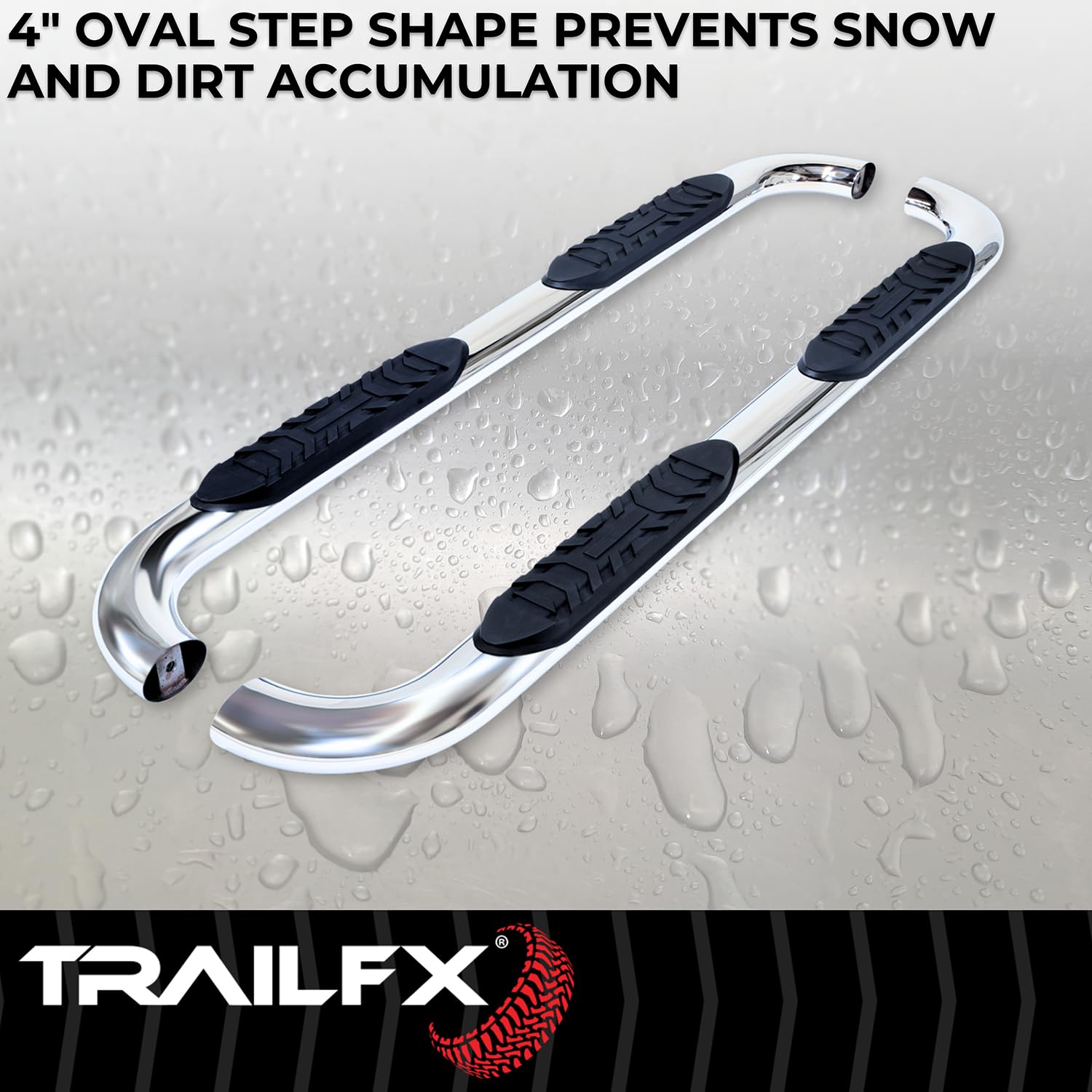 4 Inch Oval Bent Nerf Bars TrailFX A1019S Fits 2024–2025 Toyota Tacoma with Step Pads Polished T304 Stainless Steel, Welded End Caps, Rocker Panel Mount, Bolt On Installation