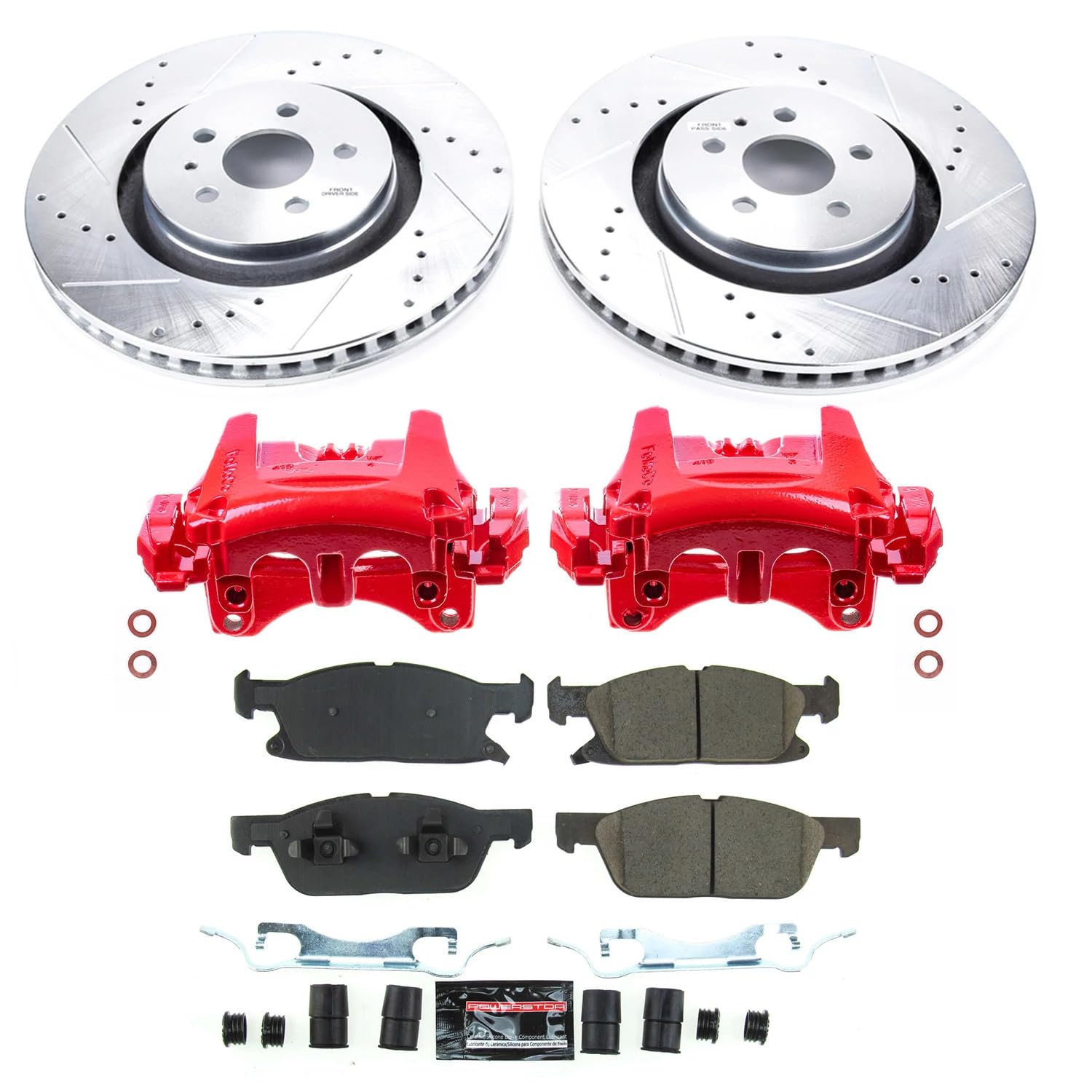 Power Stop Z23 KC8321 Front Brake Caliper Kit-Drilled/Slotted Rotors, Carbon Ceramic Brake Pads, Calipers