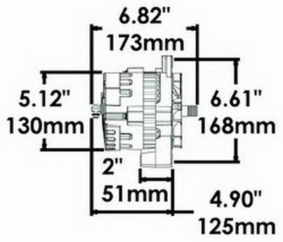 Alt GM CS130 Powermaster Black 105A 6 grv Pulley Str MTG 6.61" 1-Wire or OE Hookup