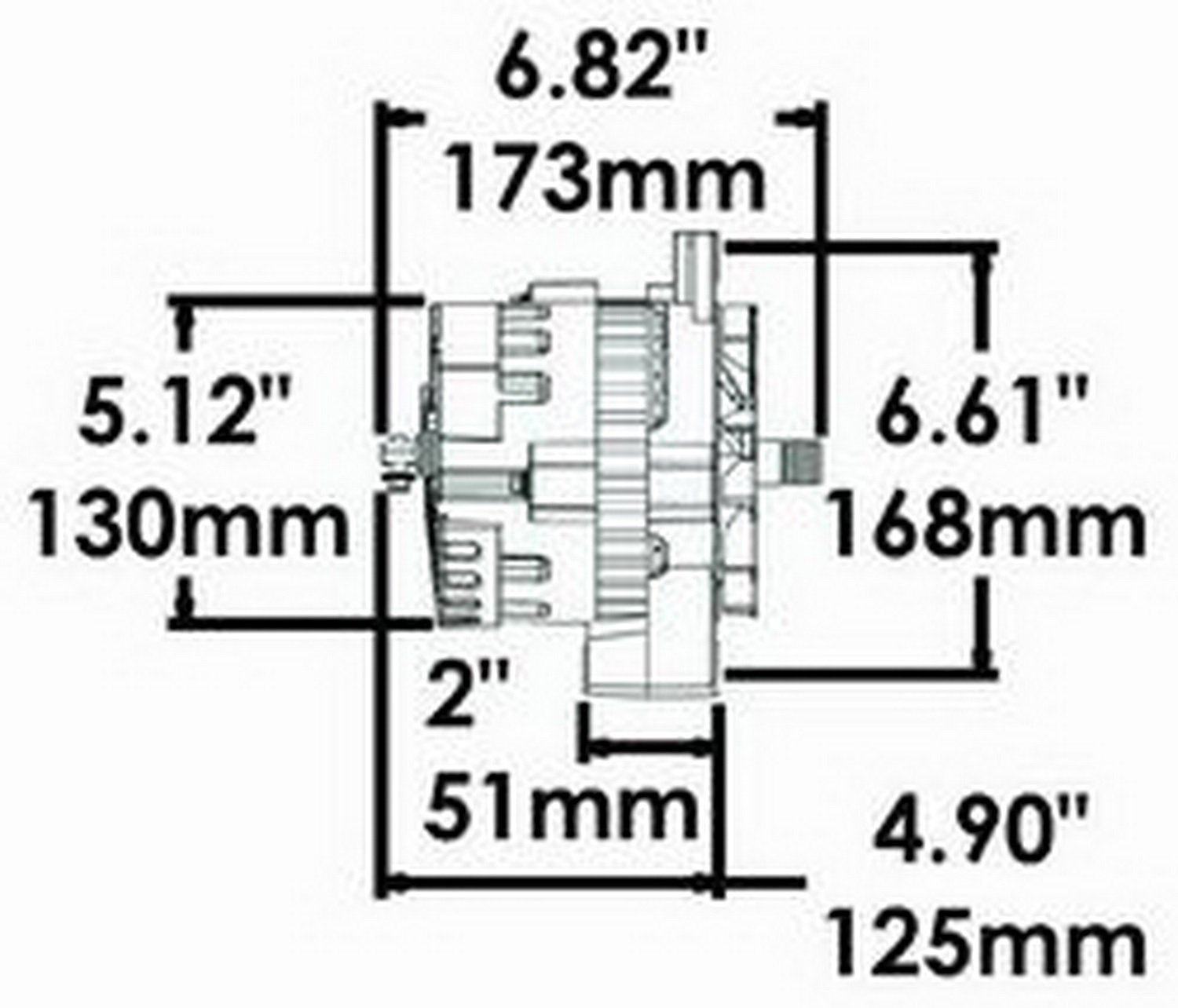 Alt GM CS130 Powermaster Black 105A 6 grv Pulley Str MTG 6.61" 1-Wire or OE Hookup