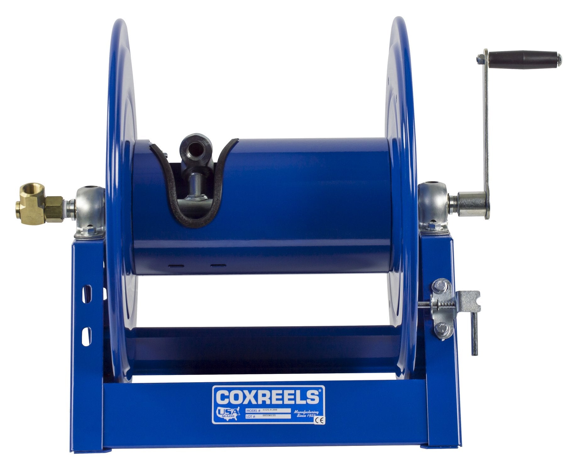 1125-5-100 Coxreels Hand Crank Steel Hose Reel, 1125 Series – ¾” x 100’, 3,000 PSI - Heavy Duty All Welded Steel A Frame - Adjustable Tension Break – Made in the USA, Blue