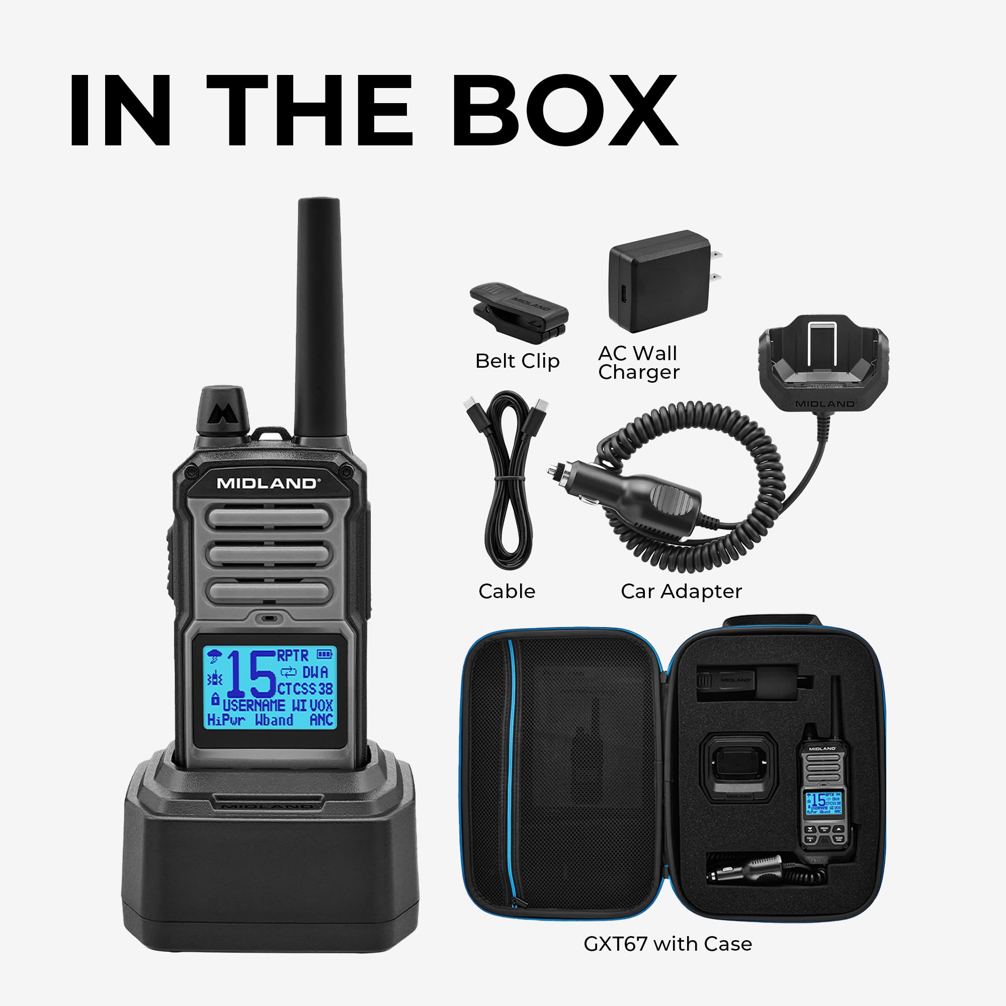 GXT67 Midland 5-Watt GMRS Two-Way Radio – Long Range Walkie Talkie for Overlanding, Jeep, & Off-Road – IP67 Waterproof, Repeater Capable, Rechargeable Battery, Hard Case Included (Black)