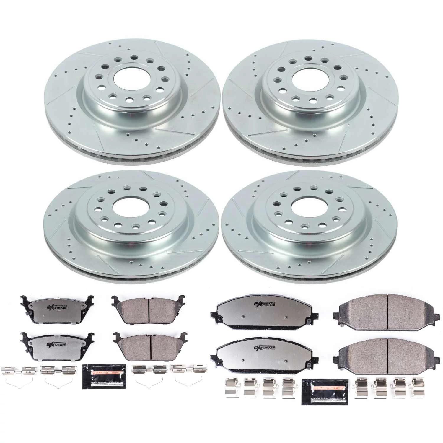Power Stop Brake Kit Front and Rear For 2019-2025 Ram 1500 - Truck & Tow Carbon Fiber Ceramic Pads & Drilled and Slotted Rotors Replacement, K8182-36