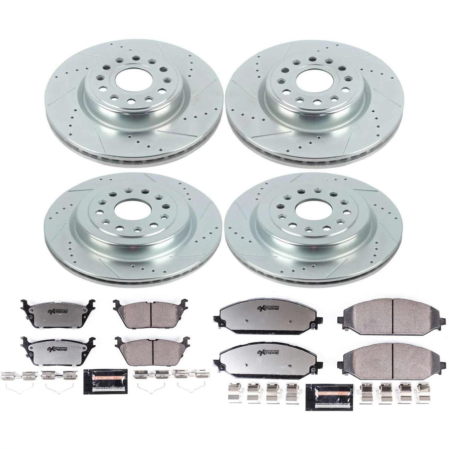 Power Stop Brake Kit Front and Rear For 2019-2025 Ram 1500 - Truck & Tow Carbon Fiber Ceramic Pads & Drilled and Slotted Rotors Replacement, K8182-36