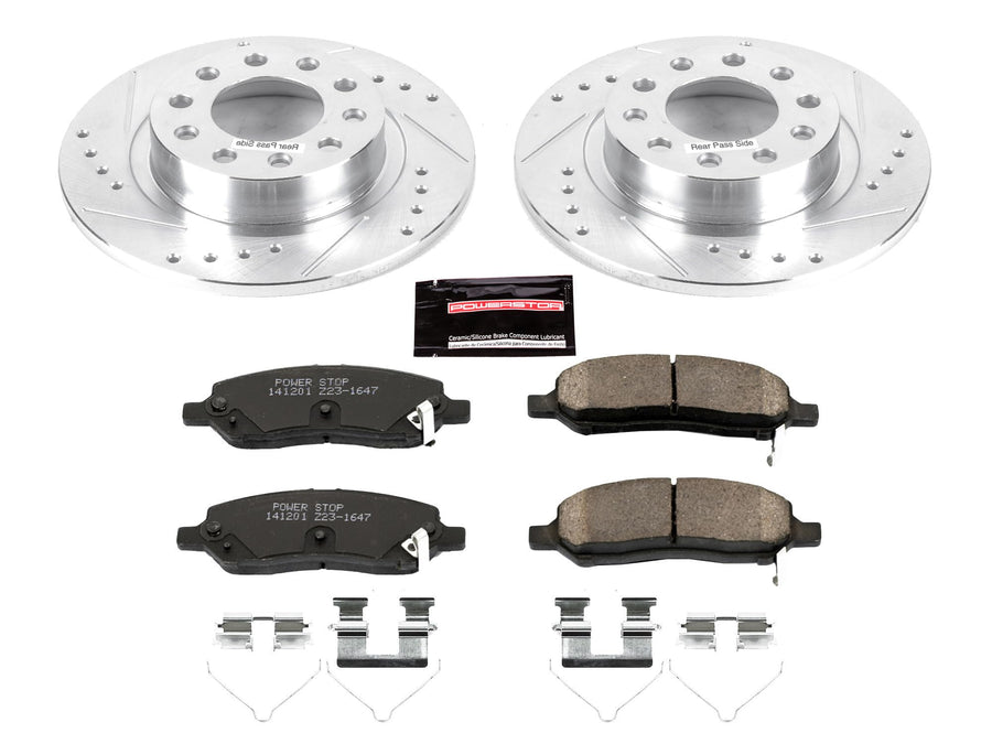 Power Stop K6371 Rear Brake Pads Z23 Carbon Fiber with Drilled & Slotted Brake Rotors Kit For Dodge Dart 2013-2016 [Model Specific]