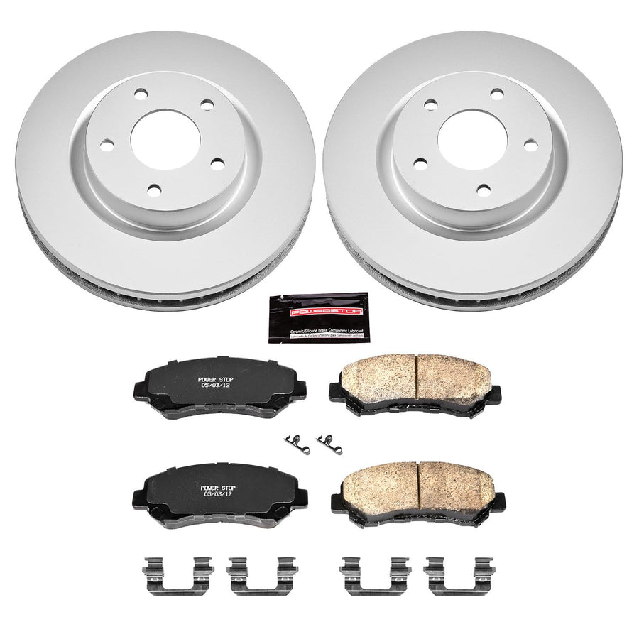 Power Stop Coated Brake Rotor CRK4724 & Ceramic Brake Pads- front For Nissan Rogue 2008-2013, Nissan Rogue Select 2014-2015 [Model Specific]