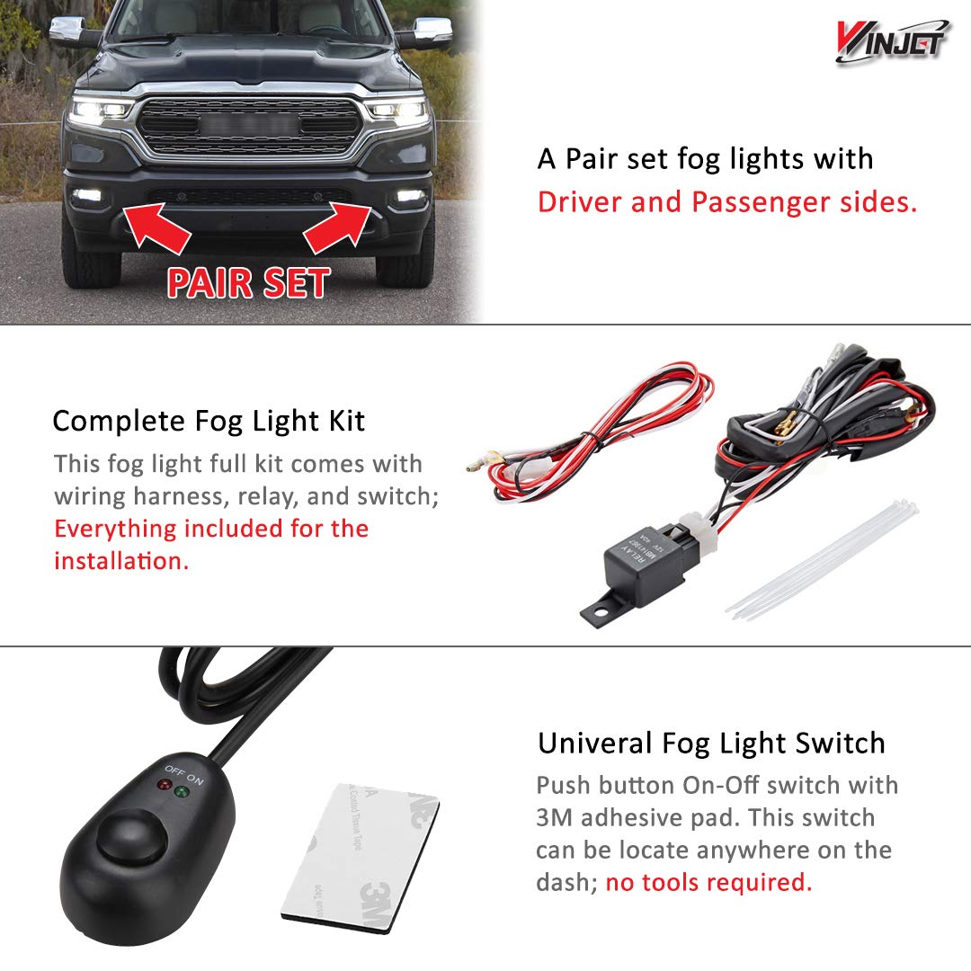 Winjet Driving LED Fog Lights Compatible with [2019 2020 2021 RAM 1500 2500 3500] Only