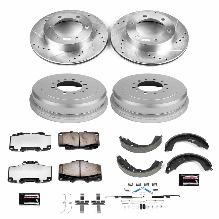 Power Stop Brake Kit Front and Rear For 2001 2002 Toyota 4Runner 2003 2004 Toyota Tacoma - Truck & Tow Carbon Fiber Ceramic Pads, Drums, & Drilled and Slotted Rotors Replacement, K15212DK-36