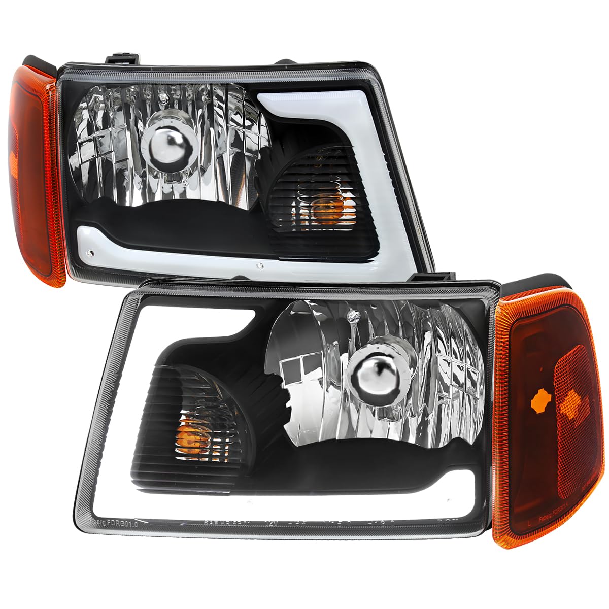 Black LED Tube Headlights SPEC-D TUNING Compatible with 2001-2011 Ford Ranger, Left + Right Pair Headlamps Assembly