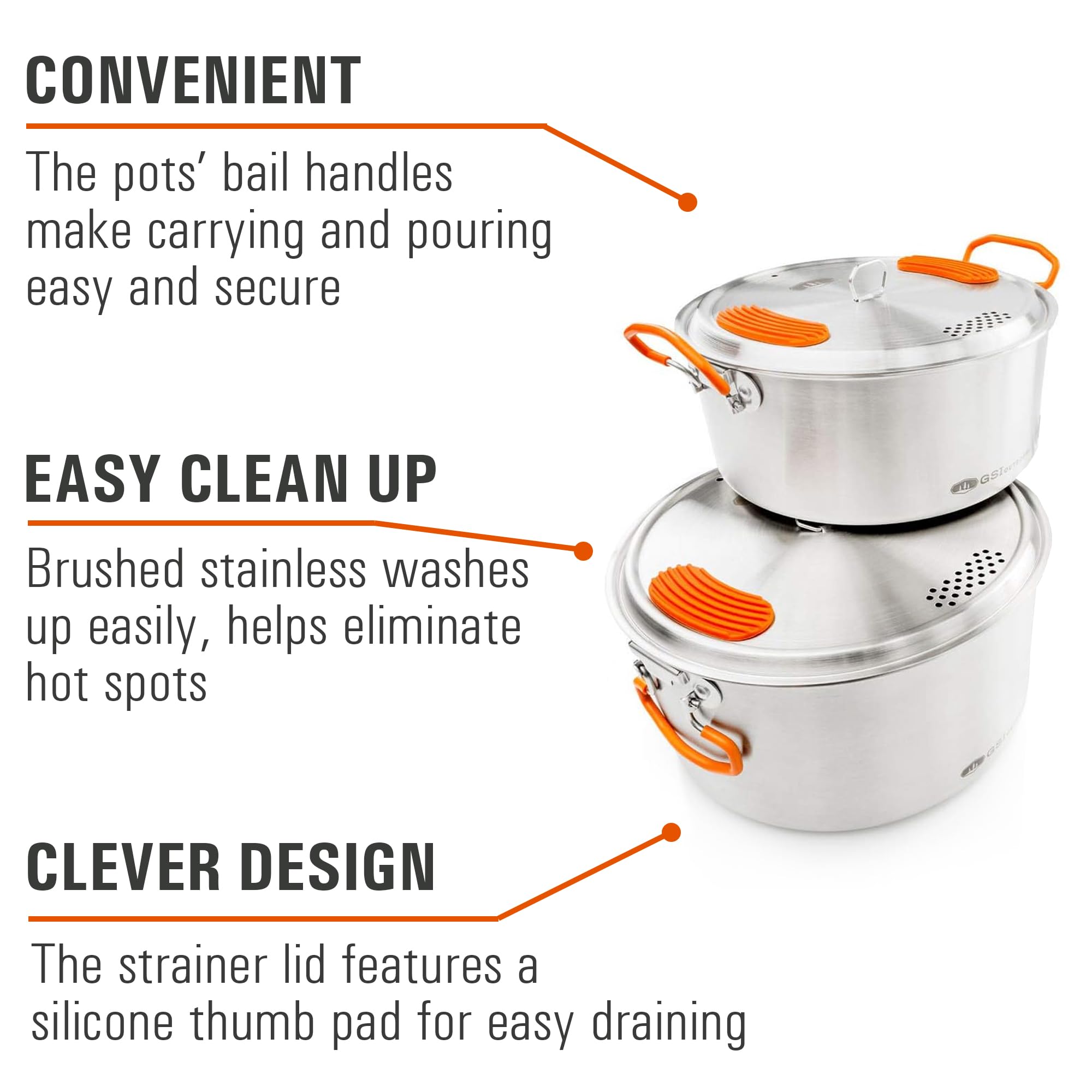GSI Outdoors Stainless Steel Glacier Base Camper - Medium - 3 Pieces Cookset - Durable, & Compact Pot Pan for Camping