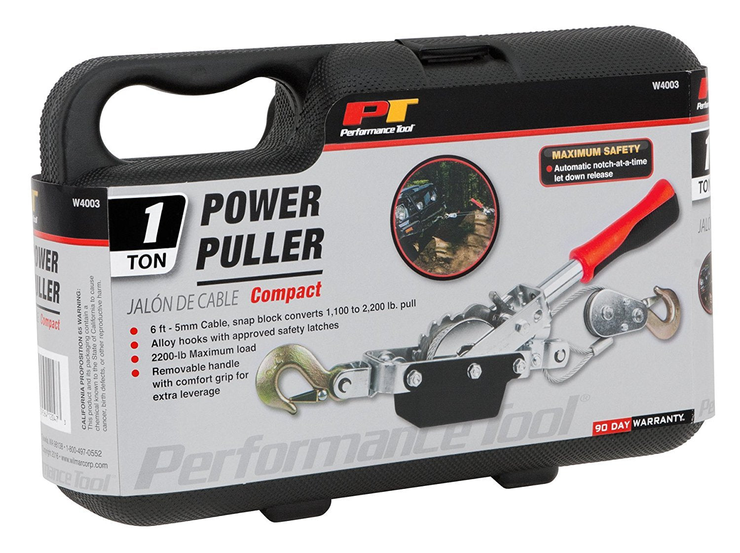 Compact Power Puller Performance Tool W4003 1 Ton Capacity Winch, 6' Aircraft Cable, Removable Handle & Carrying Case for Easy Storage And Portability