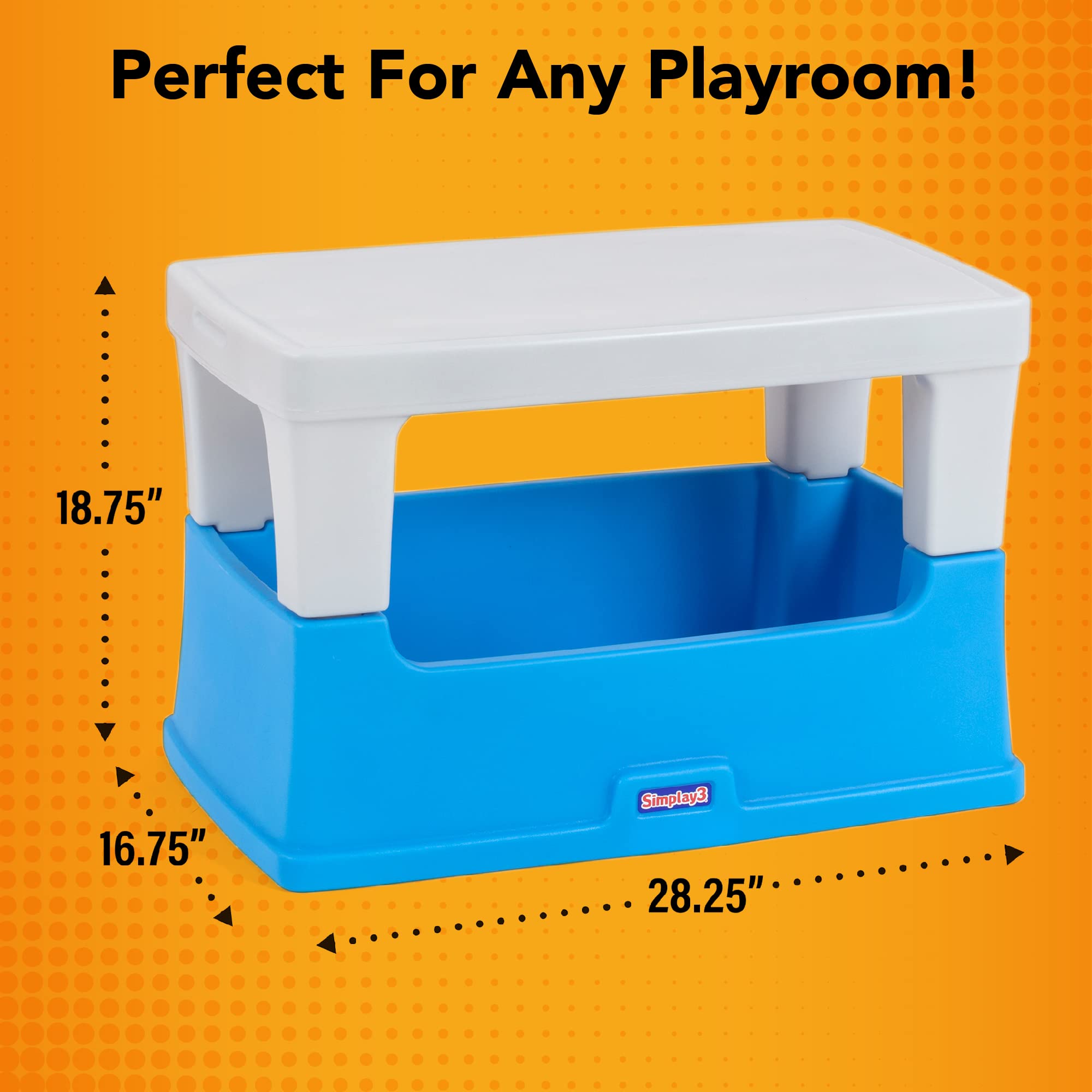Simplay3 Toy Box Play Around Table, Multipurpose Kids Toy Box and Toddler Play Table for Toys, Art Supplies, Crafts, Durable, Plastic Large Toy Box, Made in USA