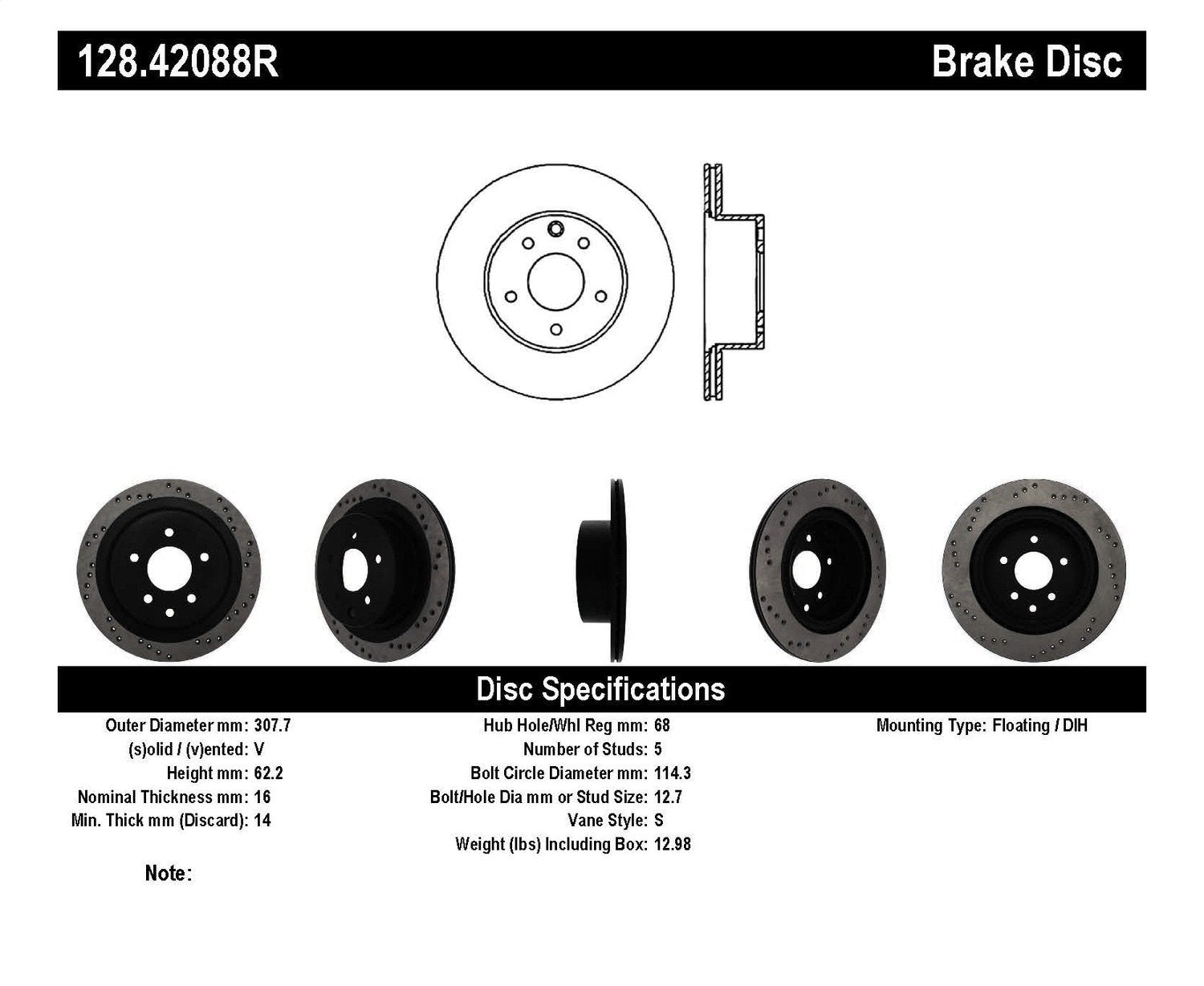 Rear Right StopTech 128.42088R Sport Cross Drilled Brake Rotor