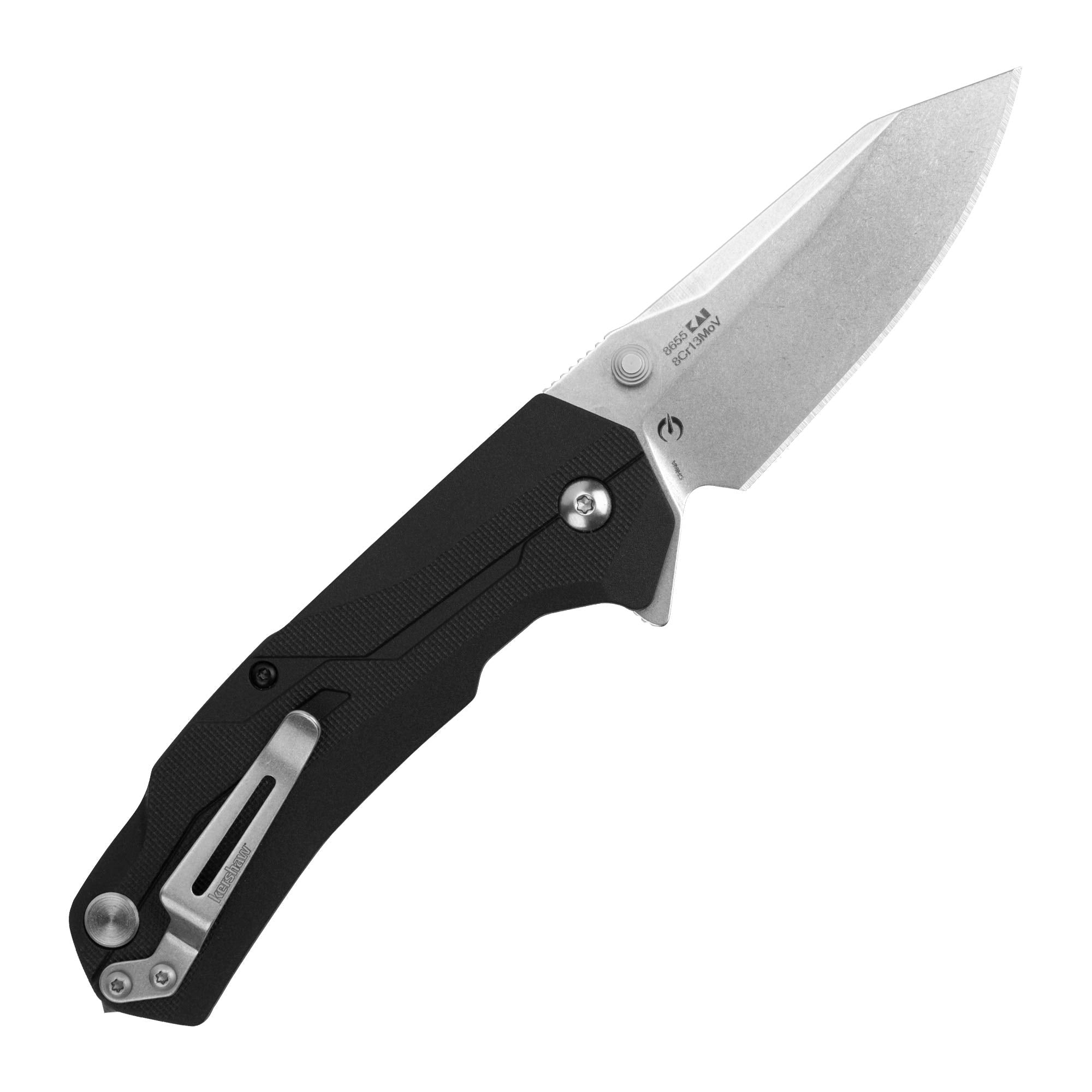 Kershaw Drop Point Drivetrain Pocket Knife, 3.2-in. Blade, SpeedSafe Opening, Frame Lock, Seatbelt Cutter (8655), Black