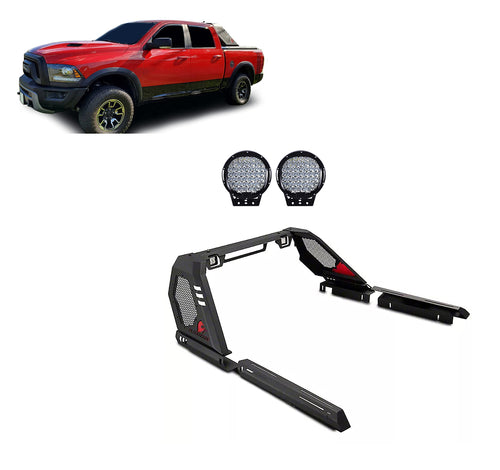 Roll Bar Vigor Incl.Set of 9" Black Round Led Light Modular Black Compatible with Silverado 1500/Sierra 1500 07-25 | Ram 1500 09-10|Ram 1500 11-25|Ford F-150 09-25|Toyota Tundra 07-25