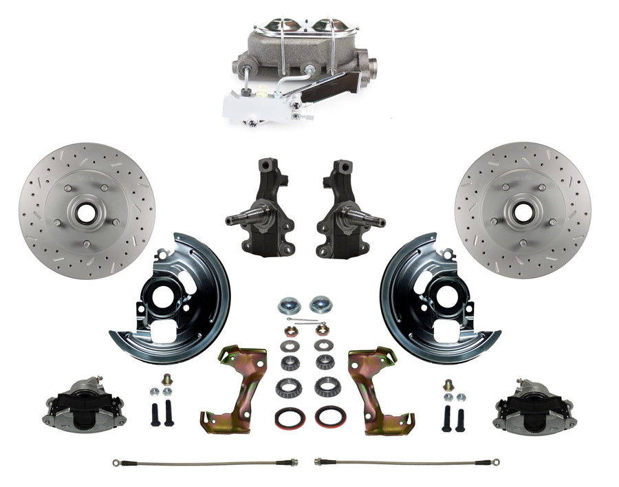 LEED BRAKES Front Manual Disc Brake Conversion 2" Drop Spindle Cross Drilled And Slotted With Cast Iron Chrome Top M/C Disc/Drum Side Mount
