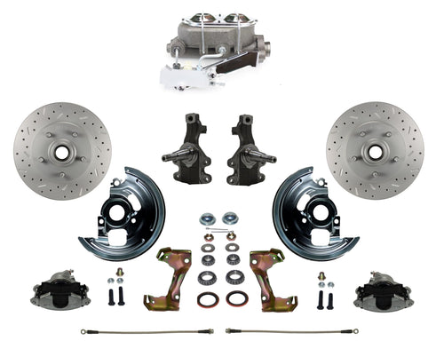 LEED BRAKES Front Manual Disc Brake Conversion 2" Drop Spindle Cross Drilled And Slotted With Cast Iron Chrome Top M/C Disc/Drum Side Mount
