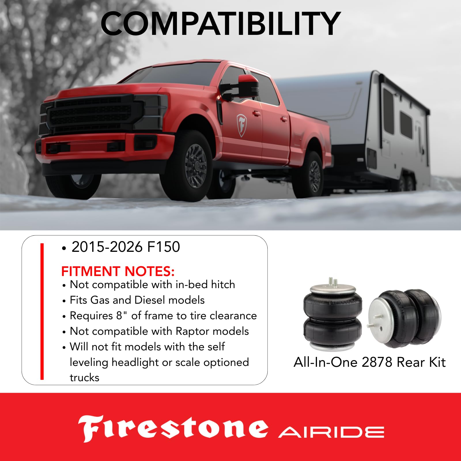 Airide Firestone 2878 All-In-One Wireless Rear Air Helper Spring Kit fits 2015-2026 F150 | Wireless Air Control System for Effortless Load Leveling | Improves Ride Comfort, Stability & Towing Safety