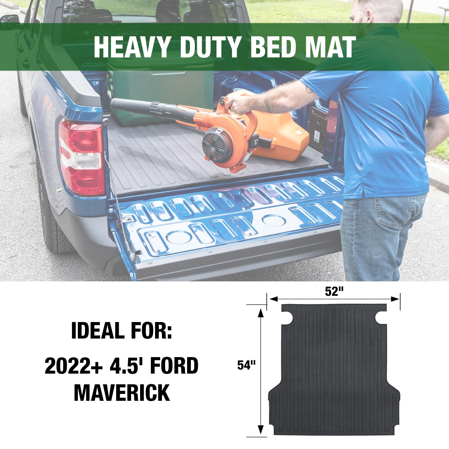 Rubber All-Weather Truck Bed Mat, 4ft 5in – Slip-Resistant Tailgate Flooring for Ford Maverick 2022+, Easy Clean Cargo Liner for Ford Maverick, Scratch Resistant, 100% Recycled Rubber, Made in The USA