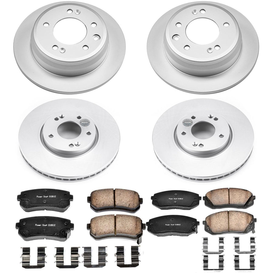 Power Stop CRK6512 Brake Rotor Coated and Ceramic Brake Pads- Front & Rear For Kia Sportage 2012-2016 [Vehicle Specific]