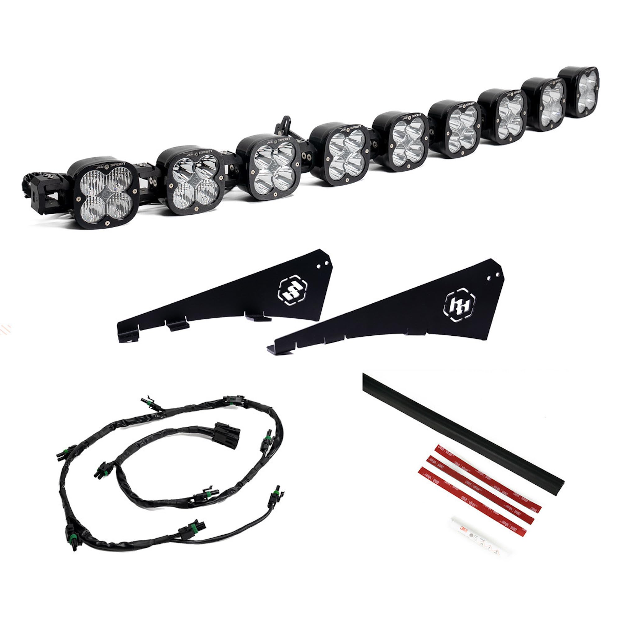 Linkable Baja Designs 9XL LED Roof Bar Light Kit for Toyota Tundra Trucks - 9 PCS LED with Wiring Harness, Brackets