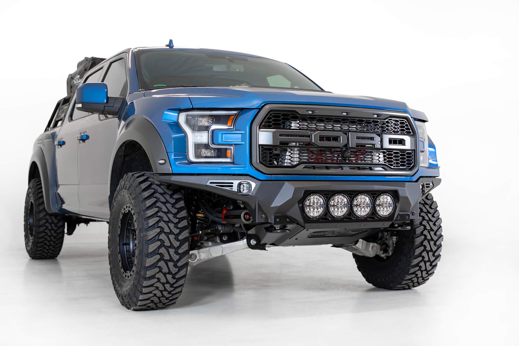 Bomber Front Bumper Addictive Desert Designs F110014110103; Hammer Black Powder Coat Finish; Mounts for 4 Rigid 360 6 in