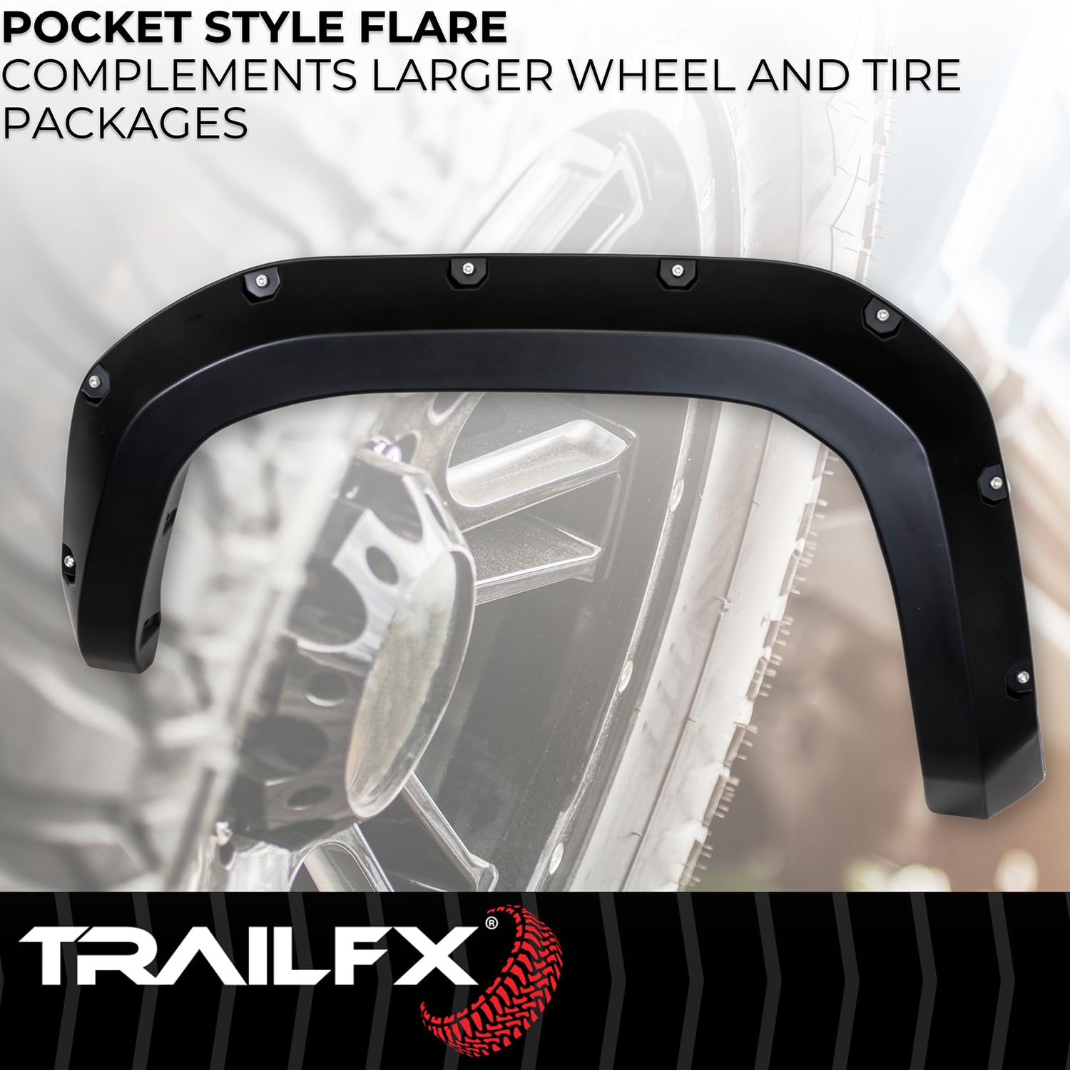 TrailFX Fender Flare 2.8 Inch TFT3005S, Pocket Style, 5.9 Inch Rear Tire Coverage, Black Smooth Paintable Finish, Set of 4, Fits 2024-2026 Toyota Tacoma