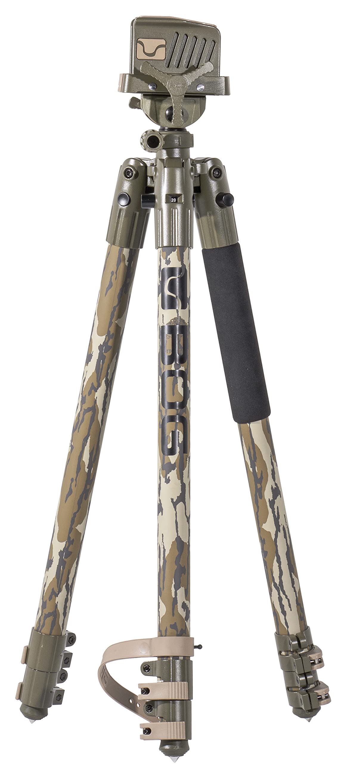 DeathGrip BOG Mossy Oak Bottomland Camo Tripod with Durable Aluminum Frame, Lightweight, Stable Design, Bubble Level, Adjustable Legs, and Hands-Free Operation for Hunting, Shooting, and Outdoors
