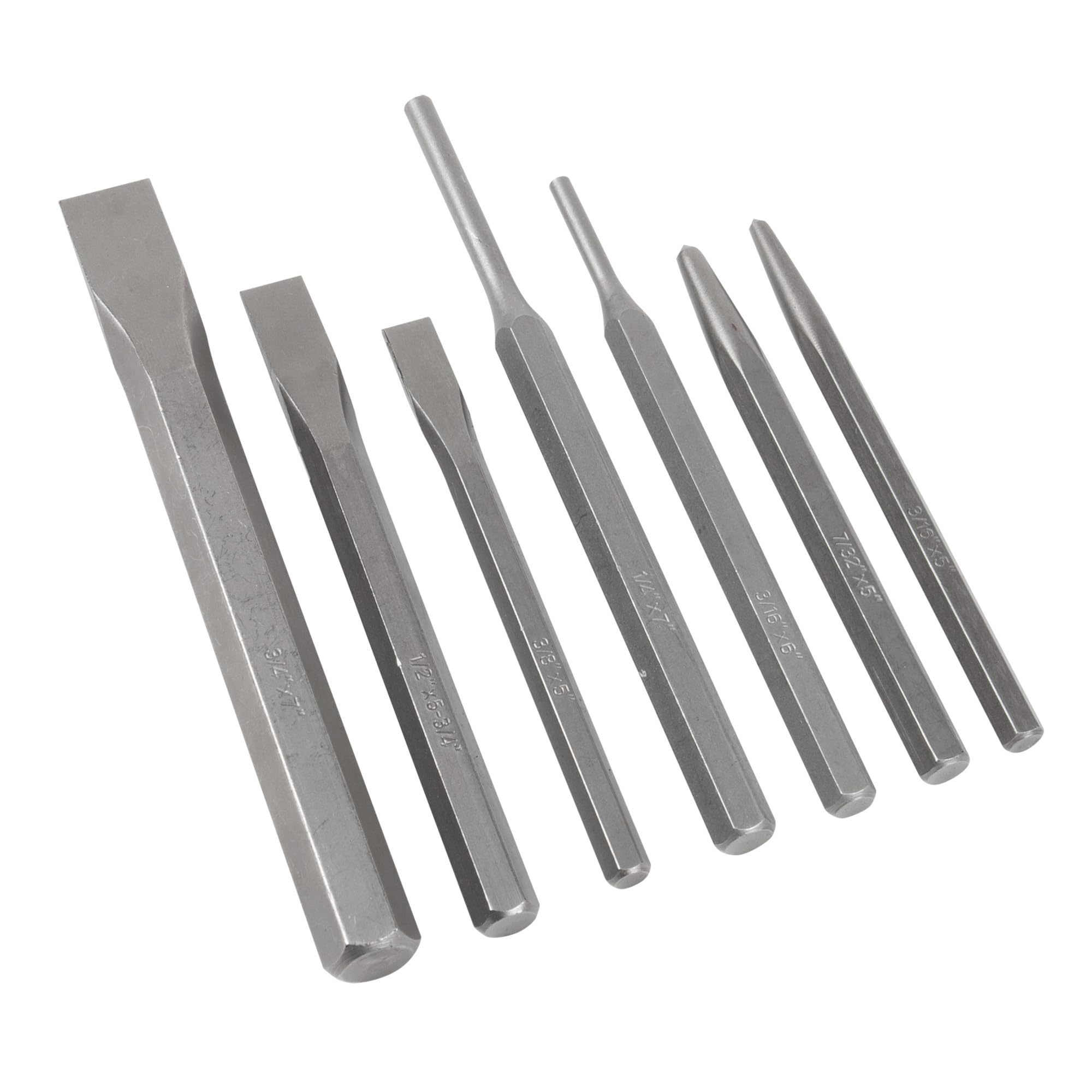 W760 Performance Tool 7-Piece Punch & Chisel Set, High Carbon Steel, Ideal for Metalwork