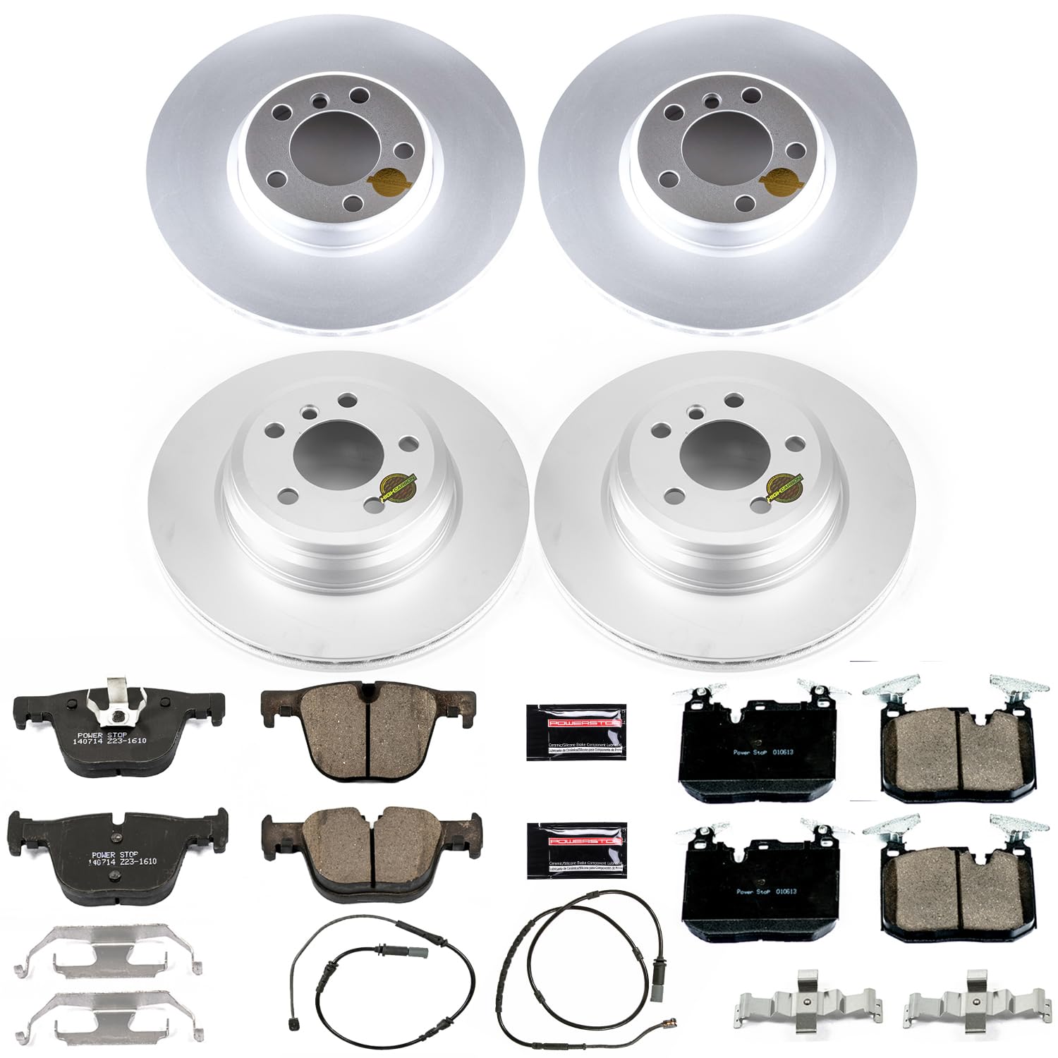 Power Stop CRK6654 Brake Kit Front and Rear Coated Rotor - Coated Brake Rotors & Z23 Carbon-Fiber Ceramic Brake Pads