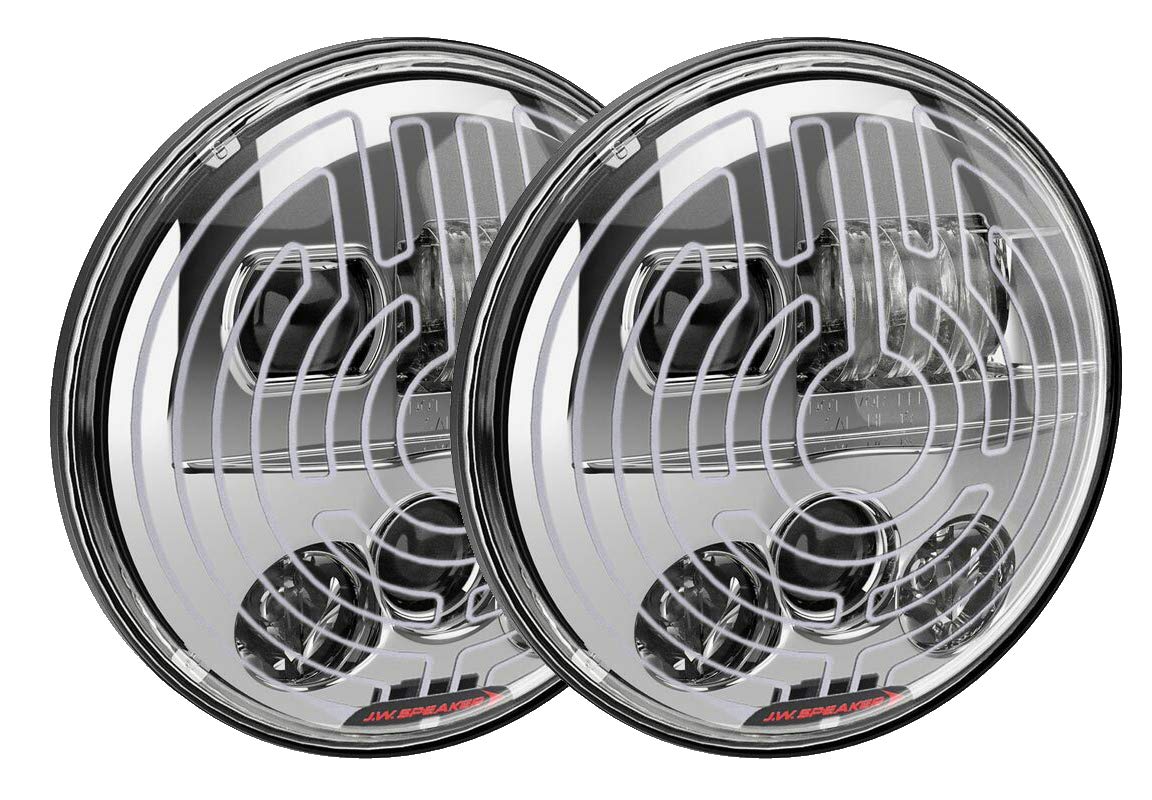 JW Speaker Model 8730 LED Headlight, 7 Inch Round, Set of 2 (Heated Chrome)