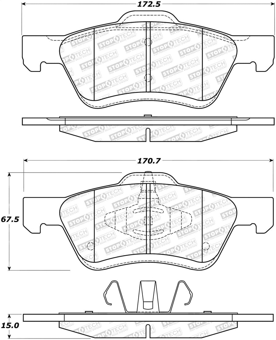 Front StopTech 308.10470 Brake Pads with Shims and Hardware