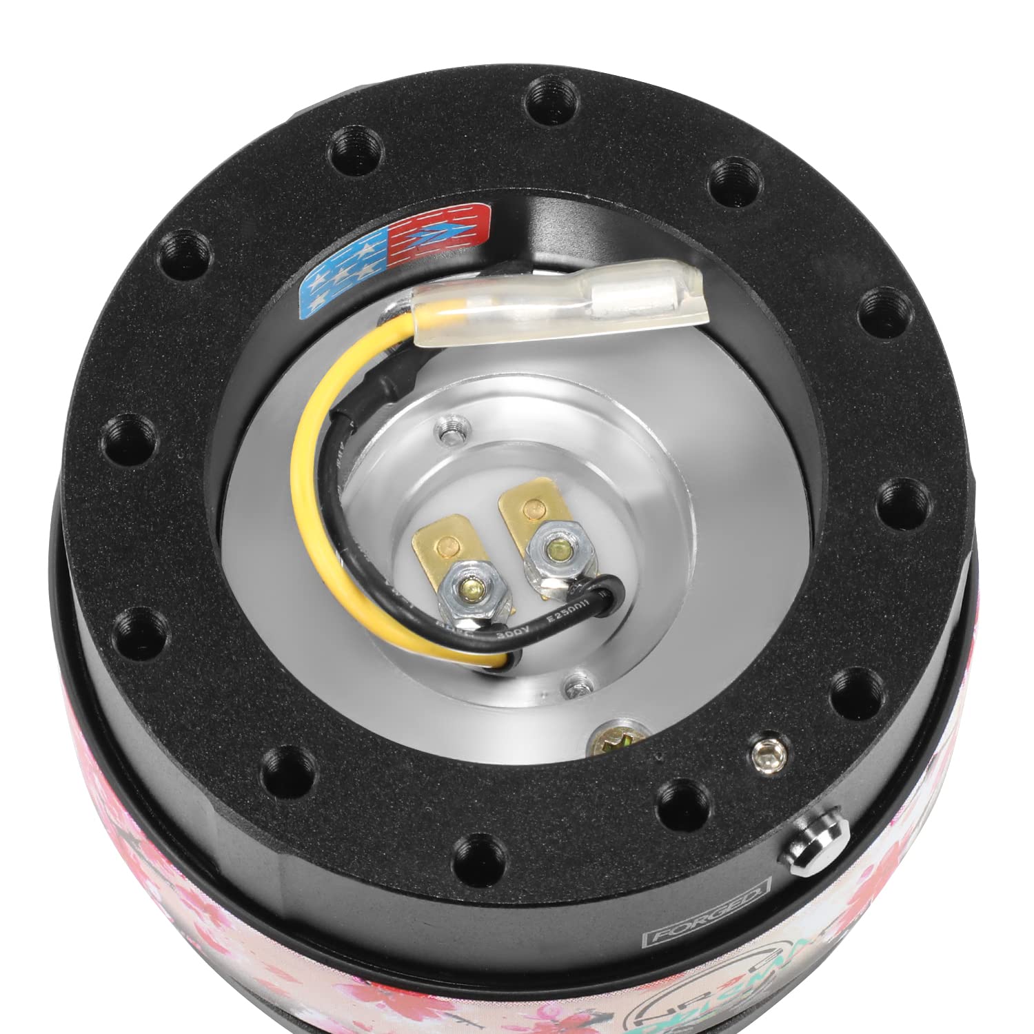 NRG Innovations Steering Wheel Gen 2.0 Quick Release Adapter 6-HOLE with Mounting Bolts, Quick Release - Black Body/Sakura ring with Prisma Collab, NRG-SRK-200BK-SAKURA
