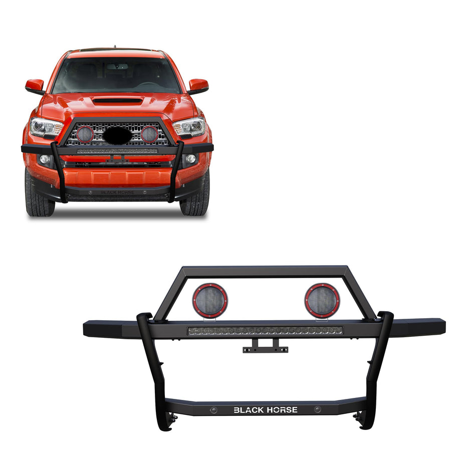 Rambler Black Horse Grille Guard Kit Modular Black Compatible with 2005-2023 Toyota Tacoma-RAGT01-K1PLFR