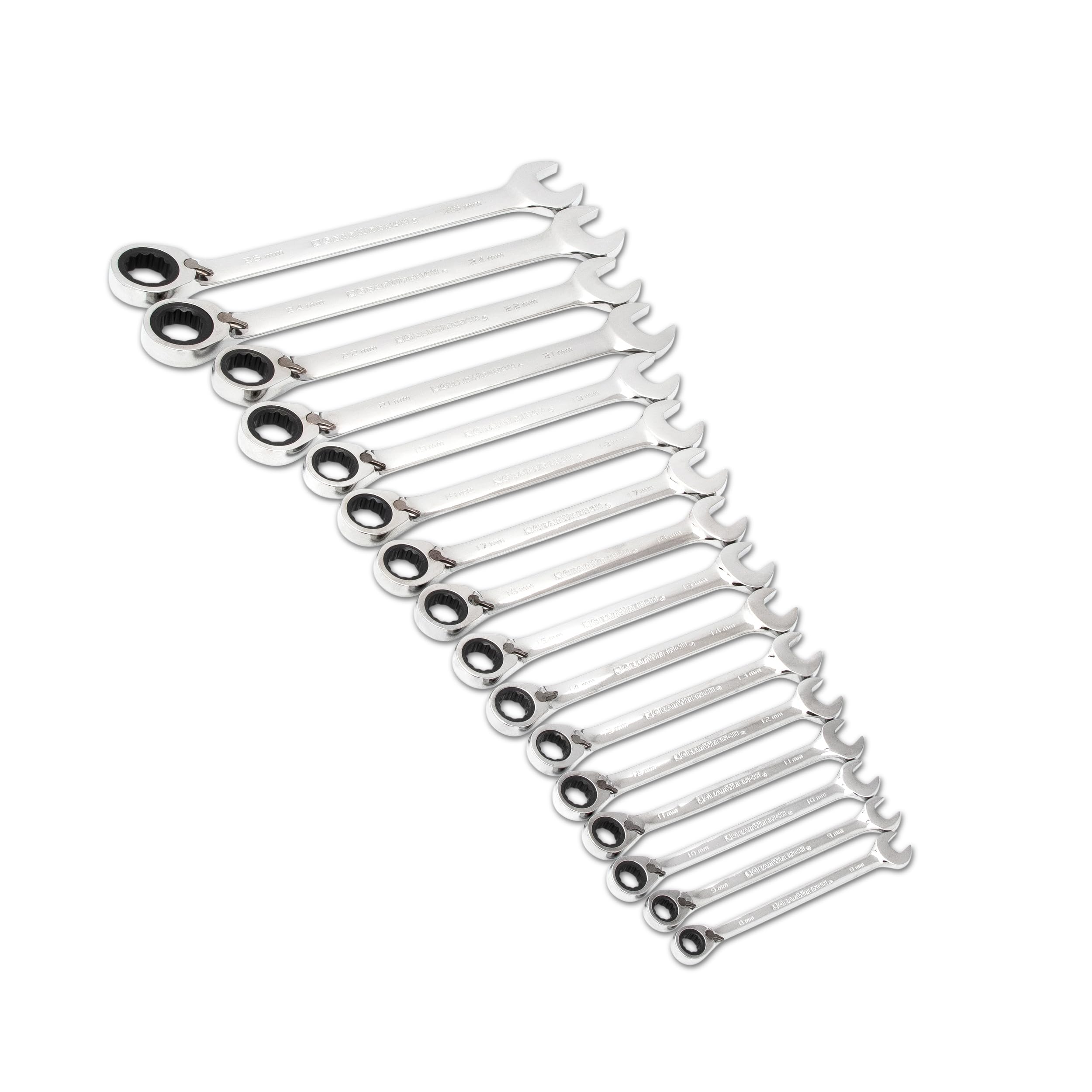 16 Pc. Reversible Combination Wrench Set GEAWRENCH, Metric - 9602N