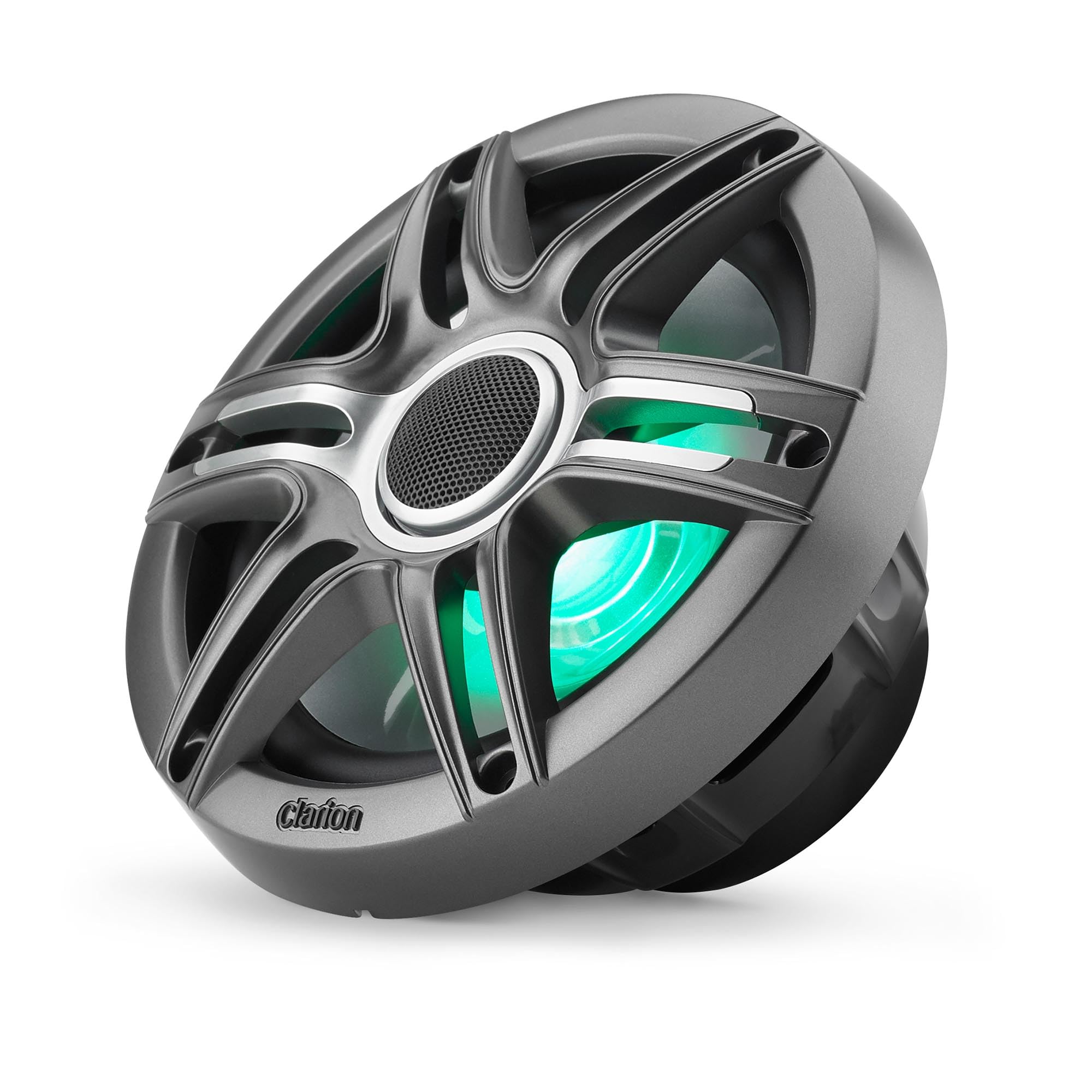 Clarion 7.7-inch CMSP-771RGB-SWG Premium Coaxial Marine Speakers with Built-in RGB Illumination, 60W RMS, with White & Gray Metallic Grilles
