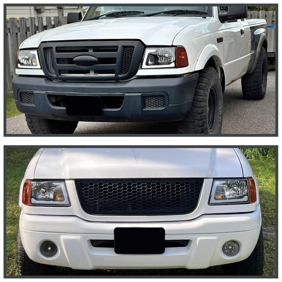 Black LED Tube Headlights SPEC-D TUNING Compatible with 2001-2011 Ford Ranger, Left + Right Pair Headlamps Assembly