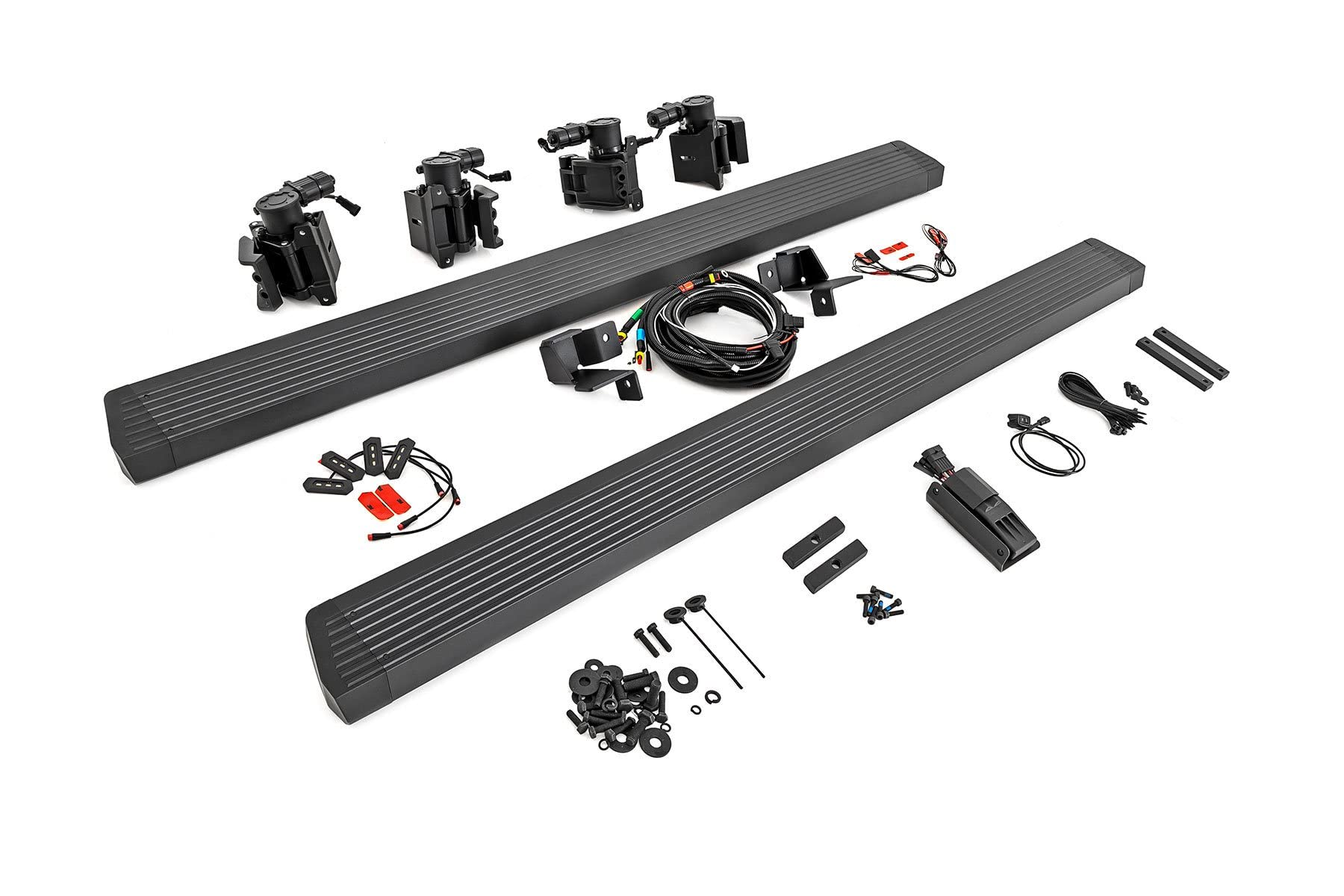 Rough Country Power Running Boards for Jeep Wrangler JL 4-Door (2018-2024) - Electric Dual-Motor Retractable Side Steps with LED Powerstep Lights
