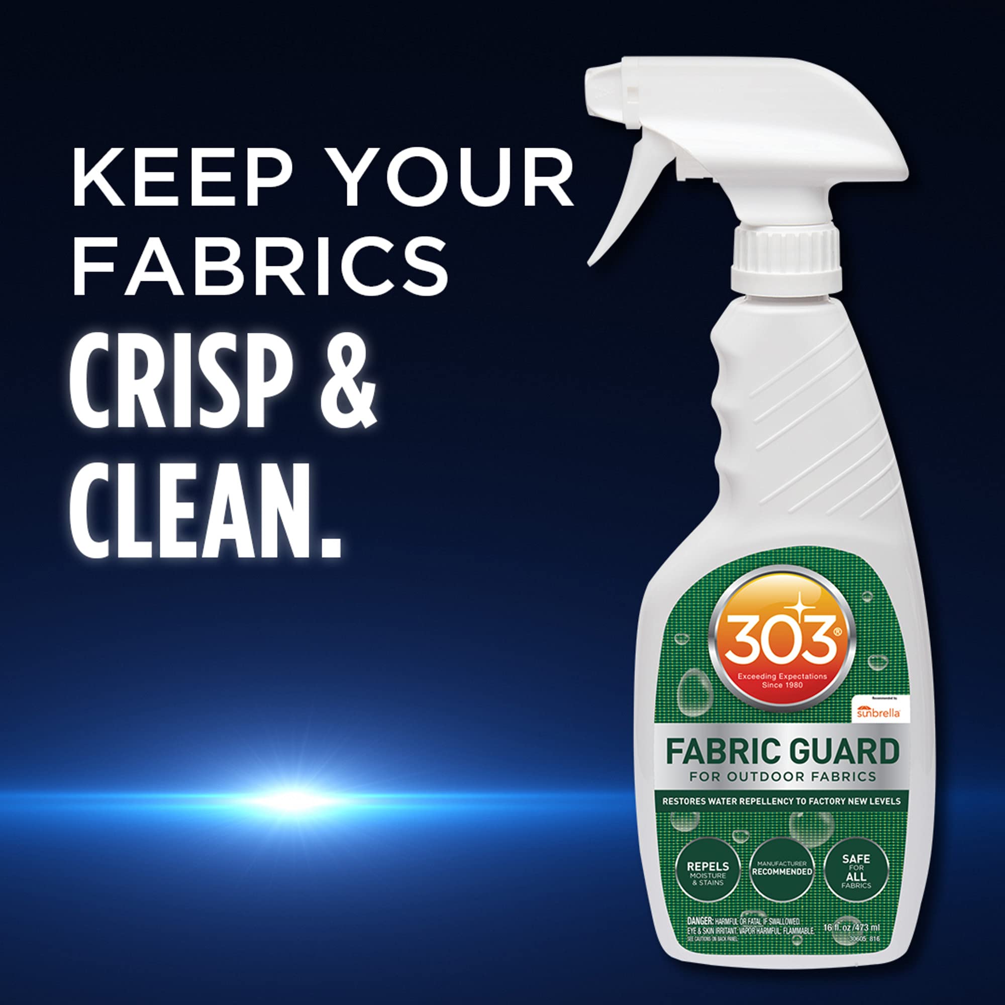 303 Fabric Guard - Restores Water Repellent Properties For Outdoor Fabrics - Repels Moisture & Stains - Manufacturer Recommended - Safe For All Fabrics, 16oz (30605CSR) Packaging May Vary