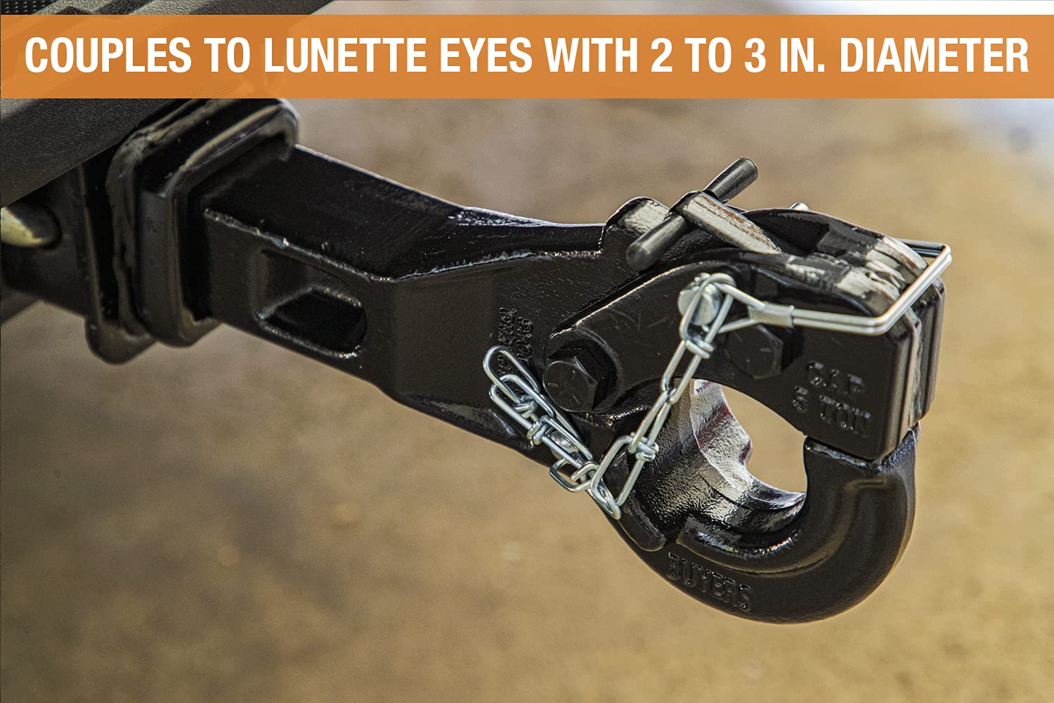 Buyers Products Pintle Hook RM5P Receiver Mount, 5 Ton Capacity, Spring-Loaded Lock Arm, Secure Hold On 2" to 3" Lunette Eyes, Towing Accessories for Trucks & Trailers