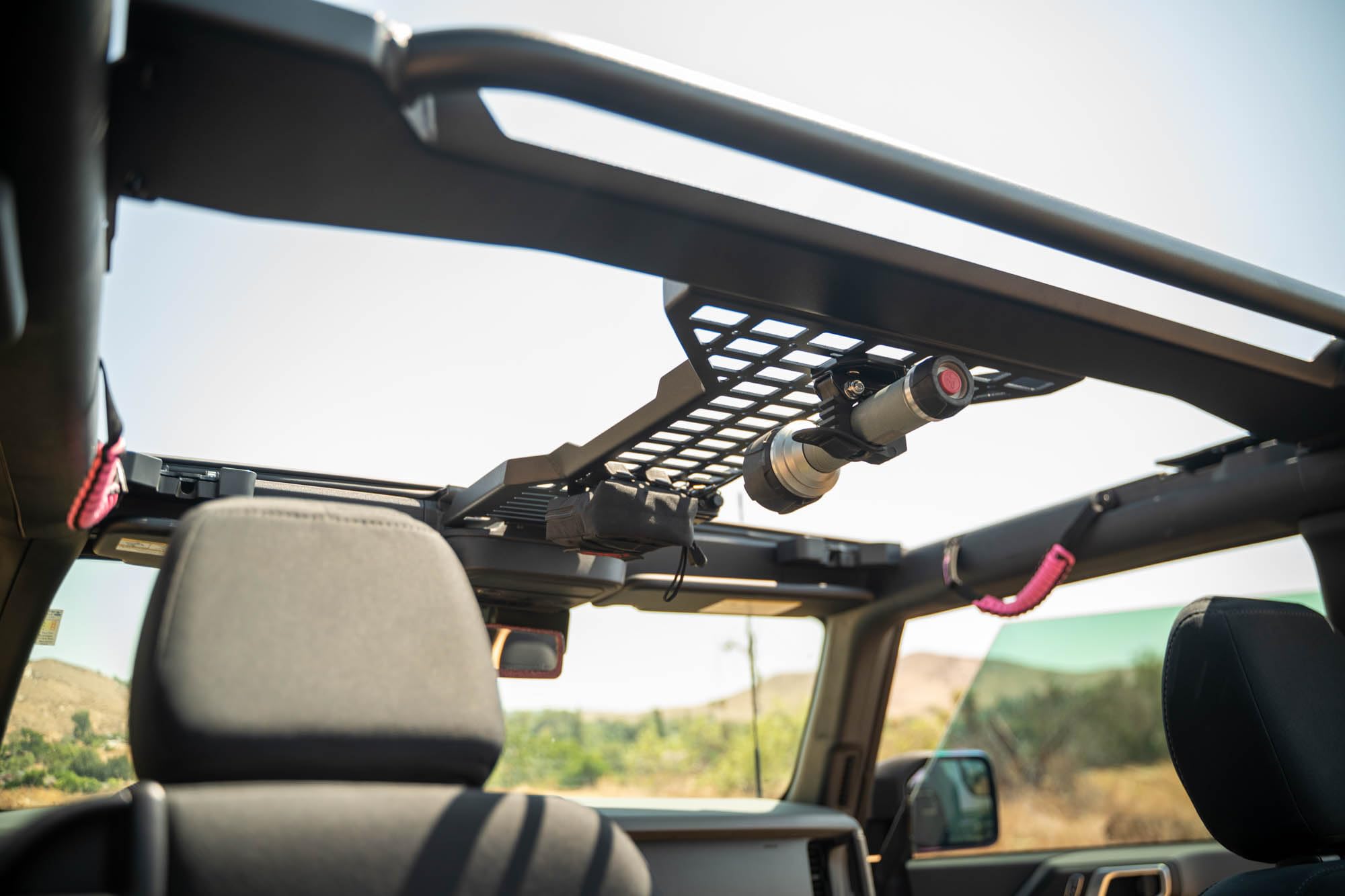 DV8 Offroad Overhead Molle Panel for 2021-2025 Ford Bronco 2-Door | Mounts Daily Gear & Supplies | Steel Grab Handle & Accessory Mount | (1) Light Mount | Black Powder Coat Finish | Steel Construction