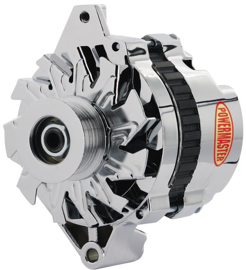 Alt GM CS130 Chrome 140A 6 grv Pulley Str MTG 6.61" Side BAT Post 1-Wire or OE Hookup - Powermaster