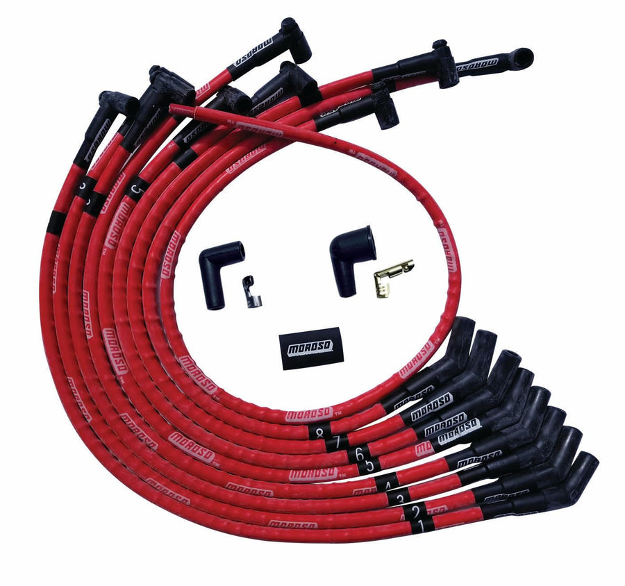 Moroso Ultra Series 52570 Red Spark Plug Wires, Small Block Ford 260/289/302, 135 Degree Plug Ends, HEI Distributor